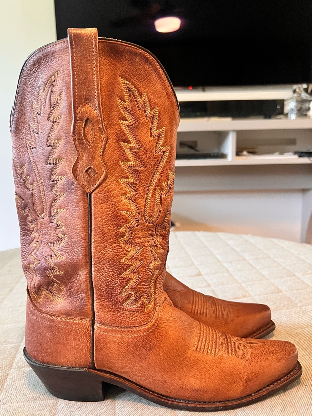 OLD WEST Sz 7.5 Canyon Tan Leather Snip Toe Western Cowgirl Boots Orig $179 - Picture 8 of 9